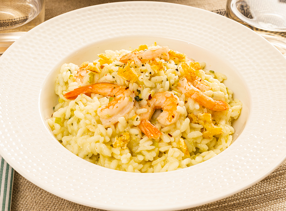 Risotto con camarones