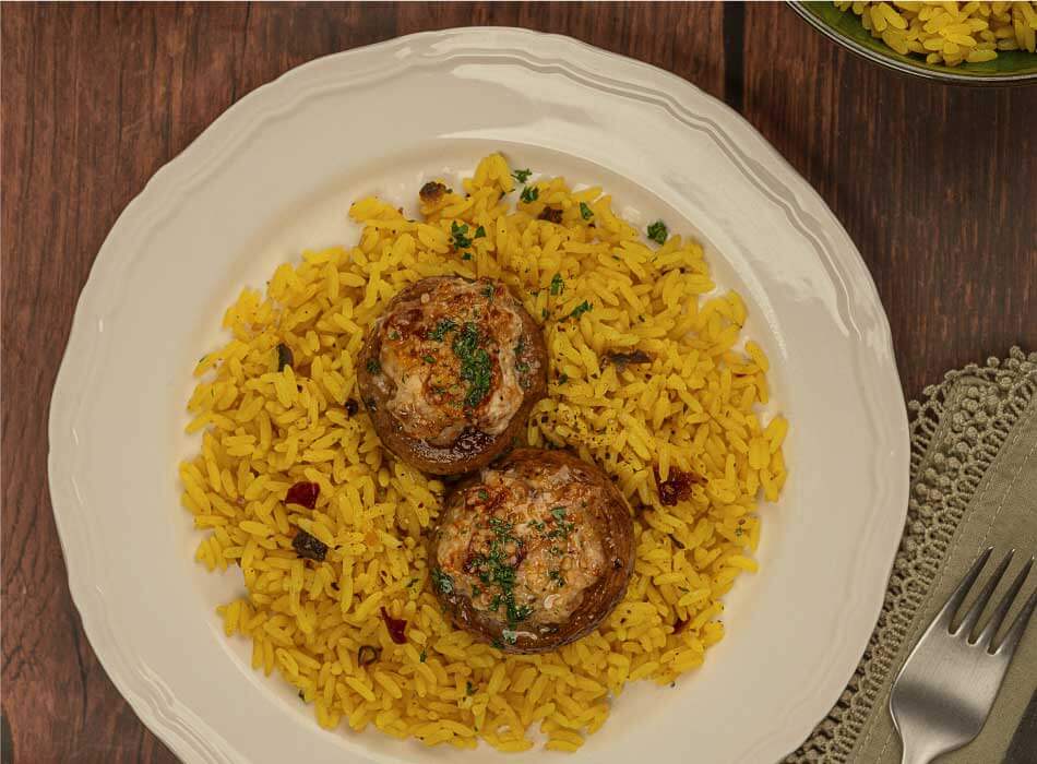 Arroz al Curry con portobello rellenos